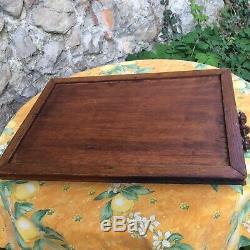 French Antique Oak Butlers Serving Tray English Wood Brass Picture Frame Spindle