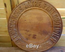 French Carved Wood CHEESE BREAD BOARD Tray Folk Art Prayer Donnez-nou Notre Pain