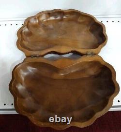 Fruit tray vintage handmade home dinner table two lobes gift bucket wooden serve
