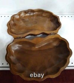Fruit tray vintage handmade home dinner table two lobes gift bucket wooden serve