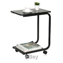 Furinno Side Table TV Tray Dinner Wood Stand Serving Snack Tea Portable Black