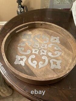 GG Collection Gracious Goods Wood with Metal Inlay 20 Round Tray