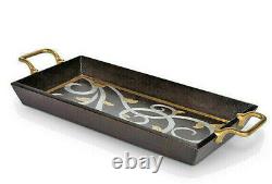 GG Collection Mango Wood & Metal Inlay Gold Leaf RectangleTray Gold Handles NEW