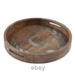 GG Collection Serving Tray 2.75X20X20 1-Piece+Handles+Mango Wood+Round Brown