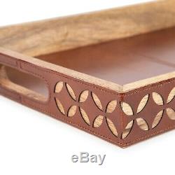 Genuine Leather Serving Tray with Handles, Tea Wedding Gift, Modern Tray Set of 2