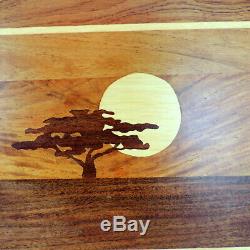 Genuine Teak Wood Tree Sun Inlay Tray Handles 13 x 19 Rectangular Serving
