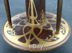 German Art Nouveau Erhard & Sohne Mahogany Brass Inlay Serving Cake Stand Tray