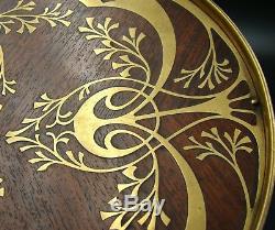 German Art Nouveau Erhard & Sohne Mahogany Brass Inlay Serving Cake Stand Tray