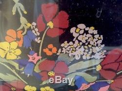 Glass Topped Wood Serving Tray 1927 Presentation Plaque Handpainted Flowers