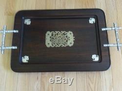 Gorgeous Antique Chinese Wood And Export Silver Large Serving Tray