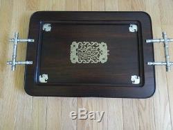 Gorgeous Antique Chinese Wood And Export Silver Large Serving Tray