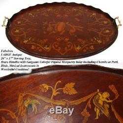 Gorgeous Antique European 26 Tea or Serving Tray, Ornate Figural Inlay, Musical