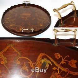 Gorgeous Antique European 26 Tea or Serving Tray, Ornate Figural Inlay, Musical