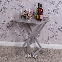 Grey Wooden Butler Table Serving Tray Folding Stand Chic Modern Kitchen Home