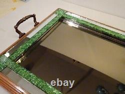 HUGE GLASS MOSAIC INLAID ART DECO TRAY PLATTER CARVED WOOD 1930s 58 CM ANTIQUE