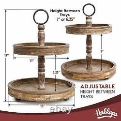 Hallops 2 Tiered Tray Stand Two Tier Tray Wood Farmhouse Rustic Vintage Dec