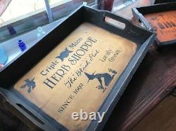 Halloween Hardwood Heavy Serving Tray HP OOAK Witch Herb Hand Painted Vintage Re