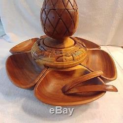 Hand Carved Acacia Wood Serving Tray 18 PC Pineapple Set