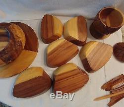 Hand Carved Acacia Wood Serving Tray 18 PC Pineapple Set