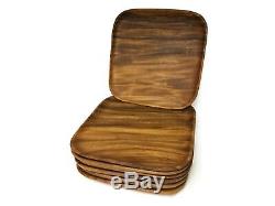 Hand Carved Monkey Pod Wood Large Square Tray Plates Serving Platter- Set of 7