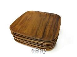 Hand Carved Monkey Pod Wood Large Square Tray Plates Serving Platter- Set of 7
