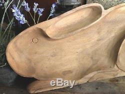 Hand Carved Rabbit Platter Wooden Tray Primitive Folk Art Bunny 21 X 9