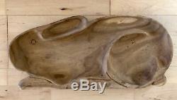 Hand Carved Rabbit Platter Wooden Tray Primitive Folk Art Bunny 21 X 9