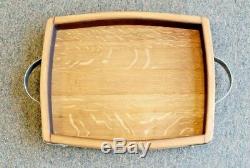 Hand Crafted Wine Barrel Rustic/Vintage Serving Tray with Metal handles