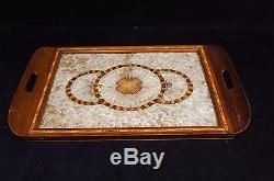 Hand Crafted Wood Framed Butterfly Moth Wings Serving Tray Mid Century Vtrg
