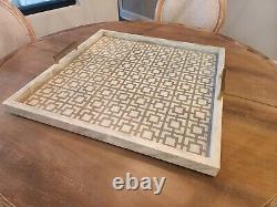 Hand Painted 24 x 24 Extra Large Handcrafted Ottoman Tray Vanilla Tan Gray