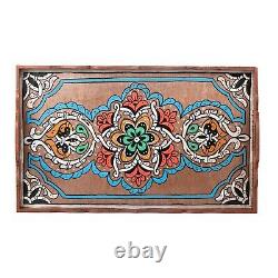 Hand Painted Decorative Tray, Moroccan Rustic Wood Green tray, Serving Tray Wood