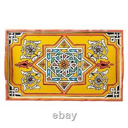 Hand Painted Decorative Tray, Moroccan Rustic Wood Green tray, Serving Tray Wood