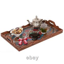 Hand Painted Decorative Tray, Moroccan Rustic Wood Vintage Tray, Serving Tray