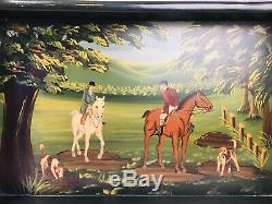 Hand Painted Hunting Scene Wooden serving tray breakfast tea kitchen lap table