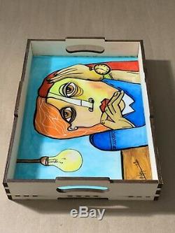 Hand Painted Wooden Serving Tray with Handles 12X 8.7 Cuban Art By LISA