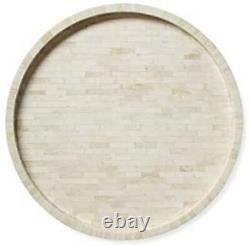 Handcrafted Bone Inlay Wooden Round Serving Tray White Food Fruits Kitchen