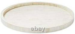 Handcrafted Bone Inlay Wooden Round Serving Tray White Food Fruits Kitchen
