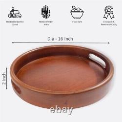 Handcrafted Premium Mahogany Finish Round Wooden Classic Serving Tray (set Of 2)