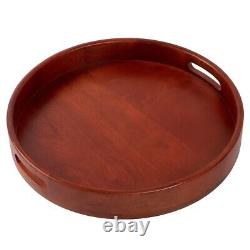 Handcrafted Premium Mahogany Finish Round Wooden Serving Tray (16 X 16 Inch)