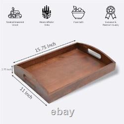 Handcrafted Premium Mahogany Finish Wooden Classic Serving Tray (set Of 2)