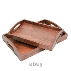 Handcrafted Premium Mahogany Finish Wooden Classic Serving Tray (set Of 2)