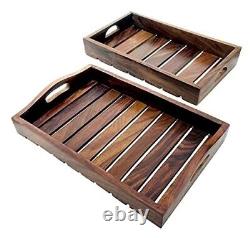 Handcrafted Wooden Serving Tray, Portable Wooden Platter Set of 2