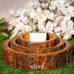 Handicraft Wooden Round Serving Tray Platter Set Of 3 For Table Decor