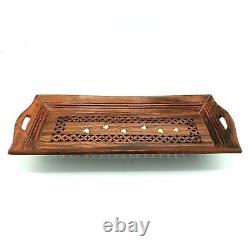 Handicraft Wooden Serving Tray Platter Set Of 3 For Table Decor