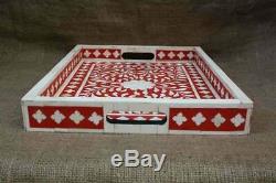 Handmade Bone Inlay Antique Serving Tray, Coffee Table Tray, Dinning Table Tray