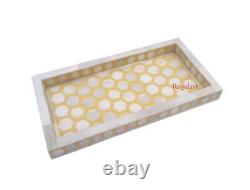 Handmade Bone Inlay Kitchen Serving Tray Home Decor Honeycomb Art