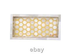 Handmade Bone Inlay Kitchen Serving Tray Home Decor Honeycomb Art