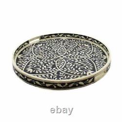 Handmade Bone Inlay Round Tray Decorative Serving Tray Best Gift Free Shipping T