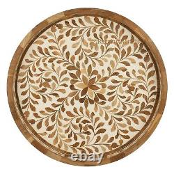 Handmade Bone Inlay Round Tray Serving Tray Floral Design Tray Home Decor Gift