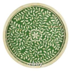Handmade Bone Inlay Serving Tray Platter Floral Design Home Decor Art Gift